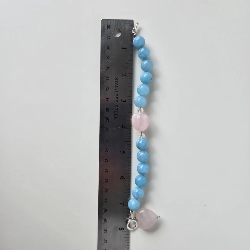 Chic Blue and Pink Beaded Bracelet with Heart Charm
